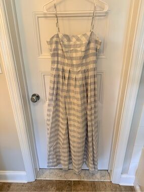 Caroline Constas Grey Blue Plaid Stripe Dress M